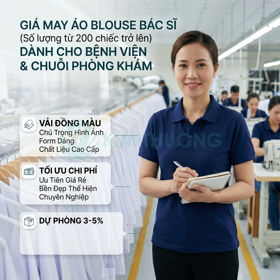 Xưởng may áo blouse bác sĩ số lượng lớn cho bệnh viện và phòng khám với nhân viên kiểm tra chất lượng