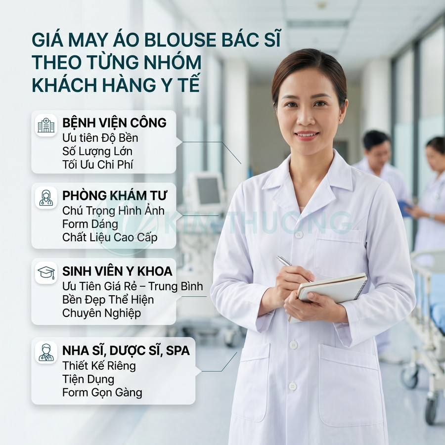Áo blouse bác sĩ trắng cho nhân viên y tế, thiết kế chuyên nghiệp phù hợp bệnh viện, phòng khám, nha sĩ, sinh viên y khoa