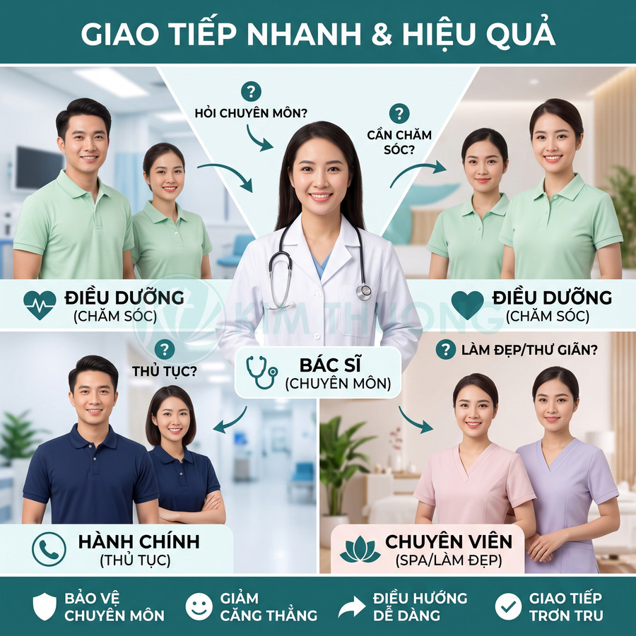 Đội ngũ bác sĩ, điều dưỡng, hành chính và chuyên viên spa trong trung tâm chăm sóc sức khỏe