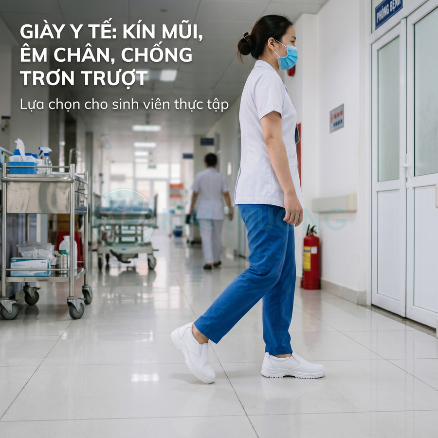 Giày y tế kín mũi màu trắng chống trơn trượt cho nhân viên và sinh viên thực tập trong bệnh viện