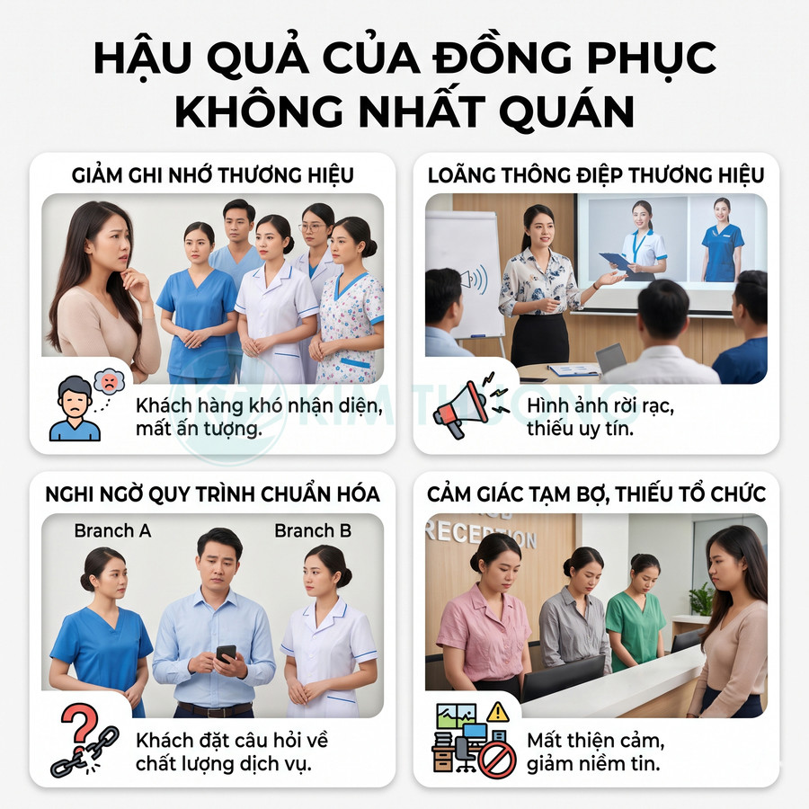 Hậu quả đồng phục nhân viên không nhất quán trong doanh nghiệp dịch vụ, giảm nhận diện và uy tín thương hiệu