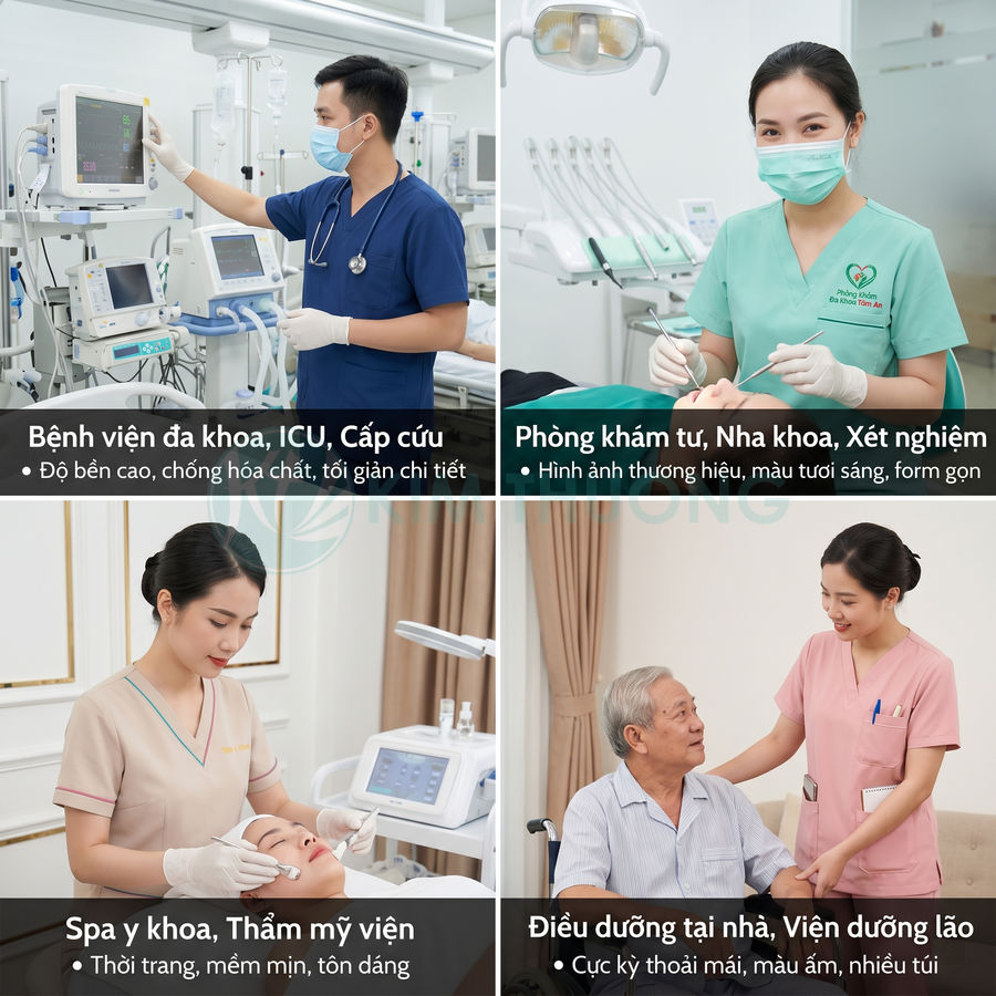 Đồng phục y tế cao cấp cho bệnh viện, phòng khám, spa và điều dưỡng với nhiều màu sắc, kiểu dáng chuyên nghiệp