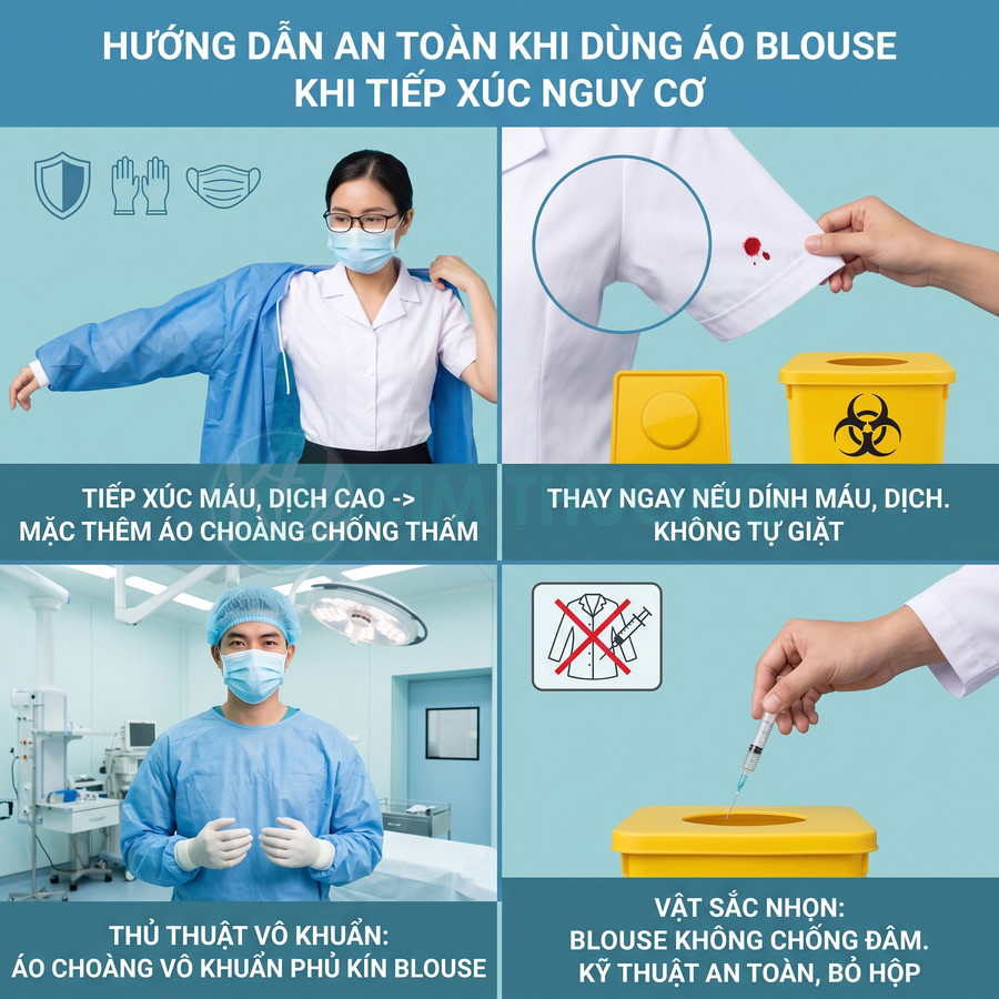Hướng dẫn an toàn sử dụng áo blouse và áo choàng y tế khi tiếp xúc máu dịch và vật sắc nhọn