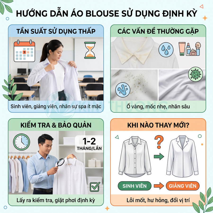 Hướng dẫn kiểm tra, bảo quản và thay mới áo blouse trắng cho sinh viên, giảng viên và nhân sự spa