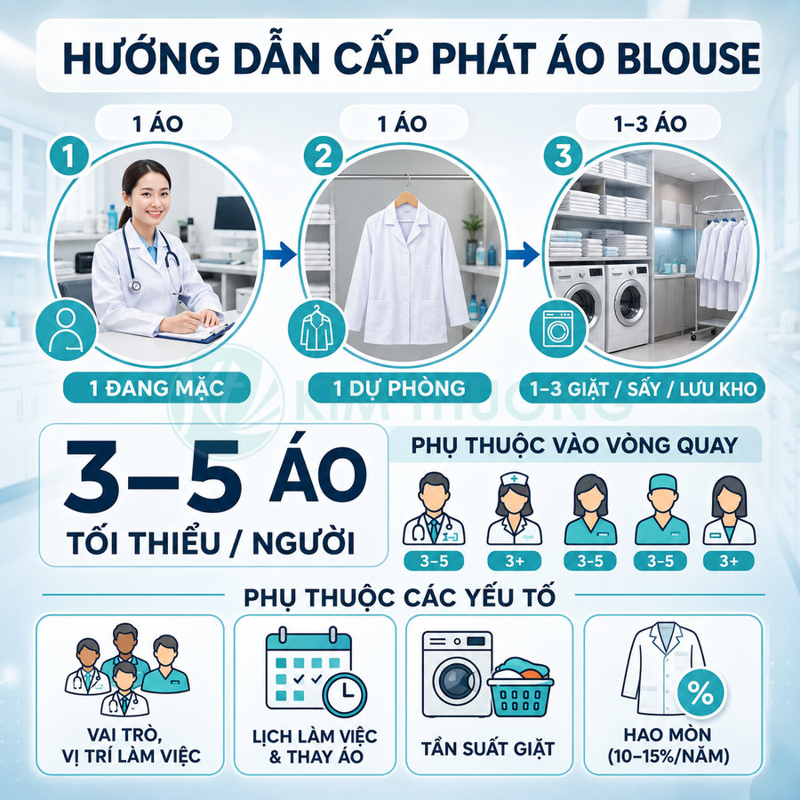 Hướng dẫn số lượng áo blouse y tế cần cấp phát tối thiểu 3 đến 5 áo cho mỗi nhân viên