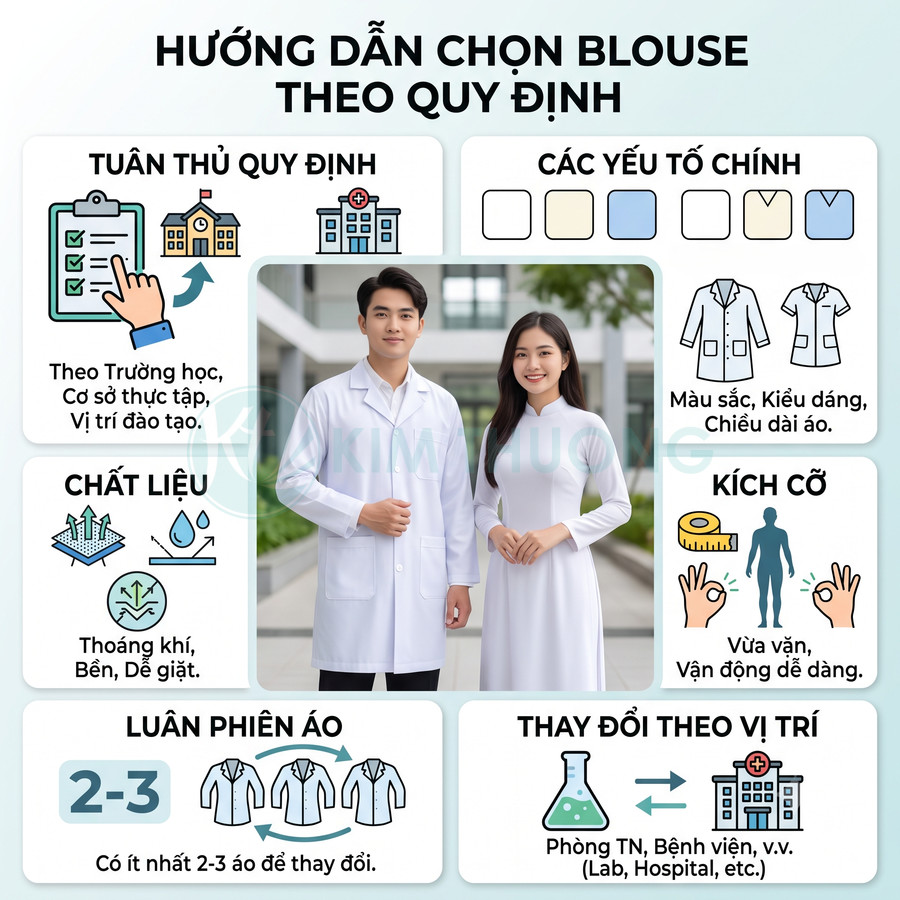 Hướng dẫn chọn áo blouse y khoa đúng quy định với mẫu áo trắng cho nam nữ sinh viên y dược