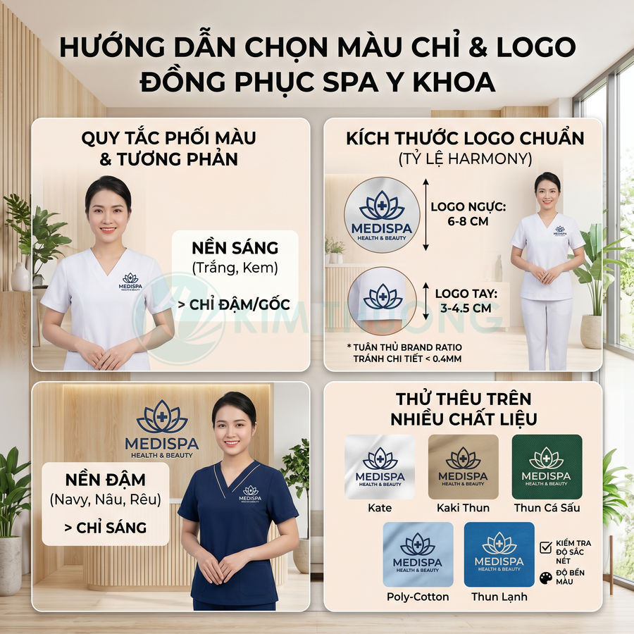 Hướng dẫn chọn màu chỉ và logo thêu trên đồng phục spa y khoa thương hiệu Medispa