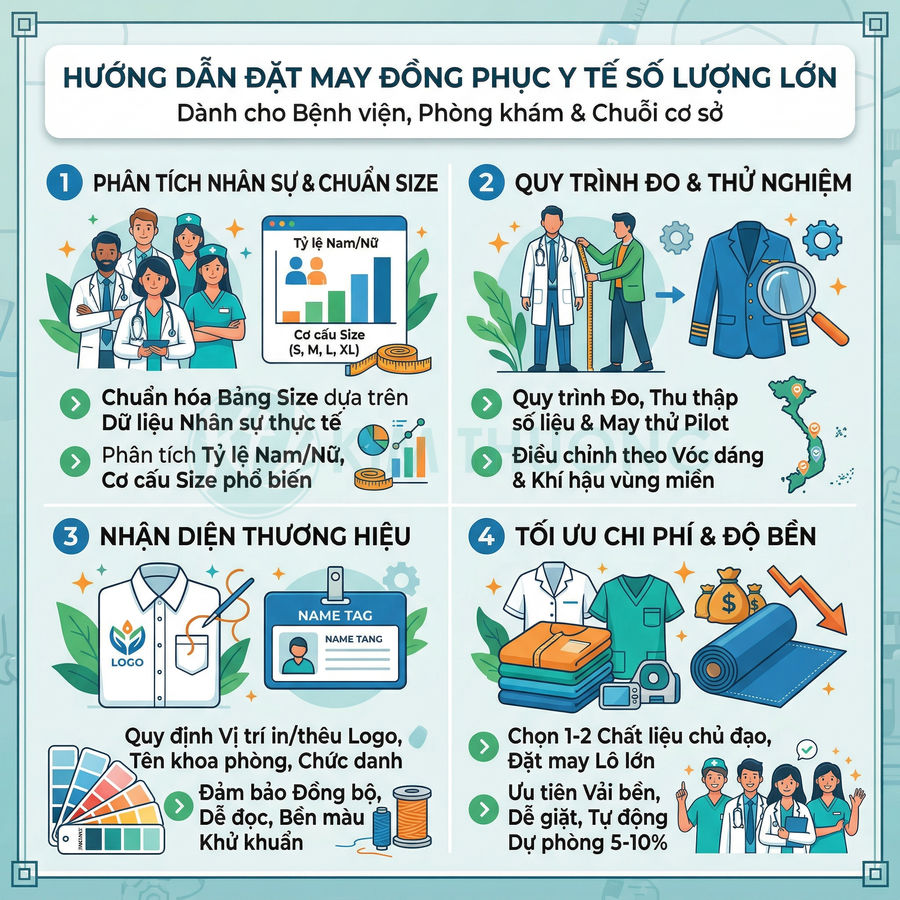 Hướng dẫn đặt may đồng phục y tế số lượng lớn cho bệnh viện, phòng khám và chuỗi cơ sở
