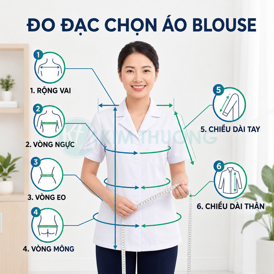 Hướng dẫn đo số đo cơ thể để chọn size áo blouse y tá nữ trắng chuẩn form