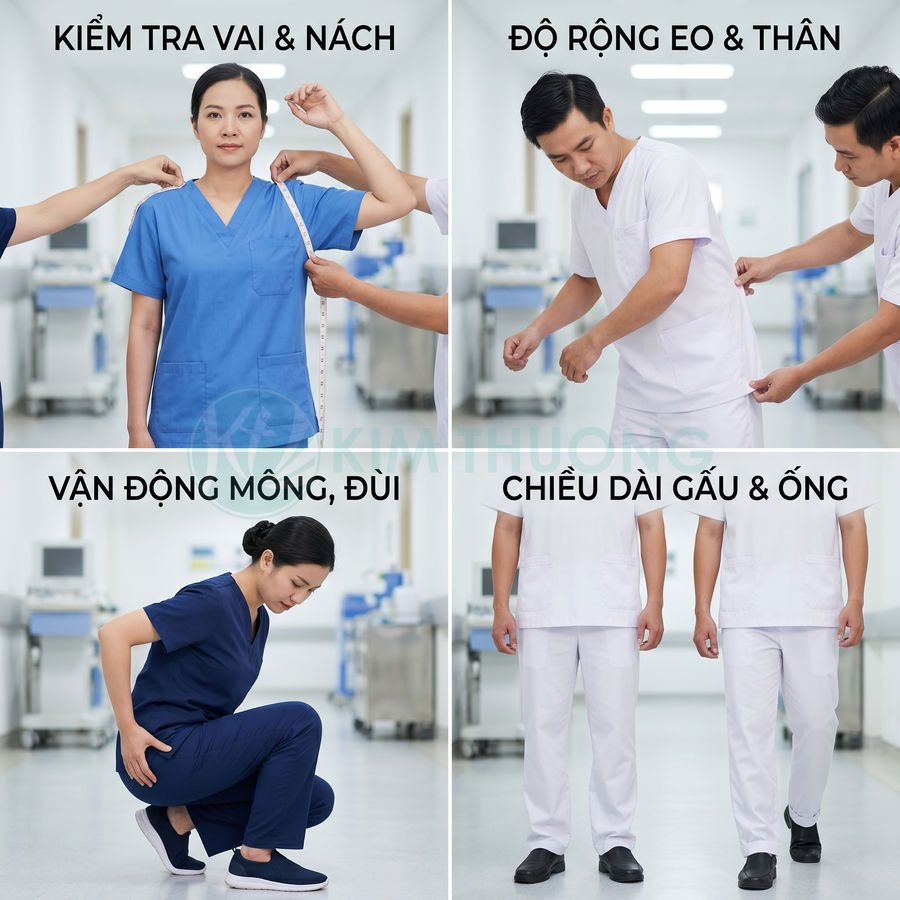 Đo size và kiểm tra độ vừa vặn đồng phục y tá bác sĩ trong bệnh viện
