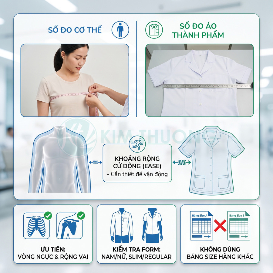 Áo sơ mi trắng tay ngắn với hướng dẫn chọn size theo số đo cơ thể, vòng ngực, rộng vai và form áo nam nữ