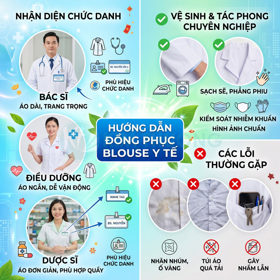 Hướng dẫn đồng phục blouse y tế cho bác sĩ điều dưỡng dược sĩ và các lỗi thường gặp khi mặc áo blouse