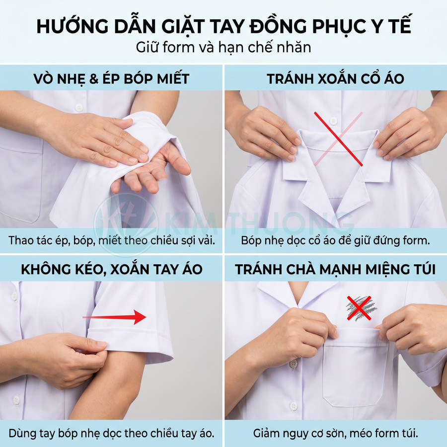 Hướng dẫn giặt tay áo blouse đồng phục y tế đúng cách để giữ form và hạn chế nhăn