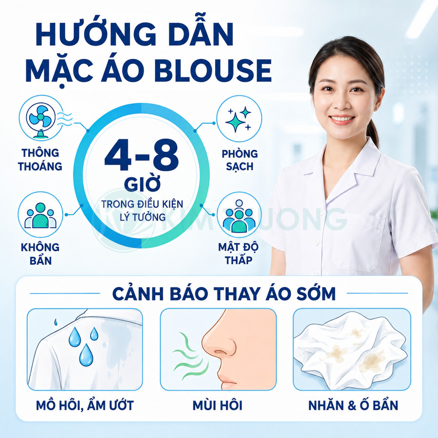 Hướng dẫn thời gian mặc và dấu hiệu cần thay áo blouse y tế sạch sẽ cho nhân viên y tế