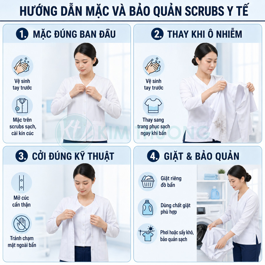 Hướng dẫn mặc và giặt bảo quản áo quần scrubs y tế sạch cho nhân viên y tế