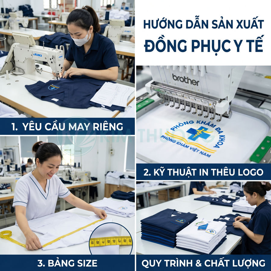 Quy trình may đo và in thêu logo đồng phục y tế cho phòng khám đa khoa
