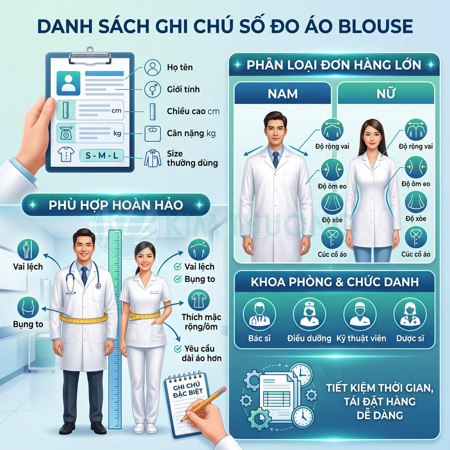 Hướng dẫn đo size áo blouse y tế cho bác sĩ và điều dưỡng nam nữ để chọn kích cỡ phù hợp