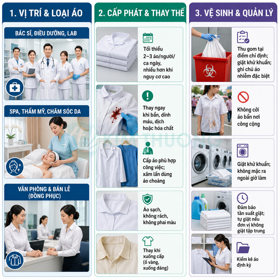 Hướng dẫn sử dụng và vệ sinh áo blouse, đồng phục y tế và spa cho bác sĩ, điều dưỡng, nhân viên văn phòng