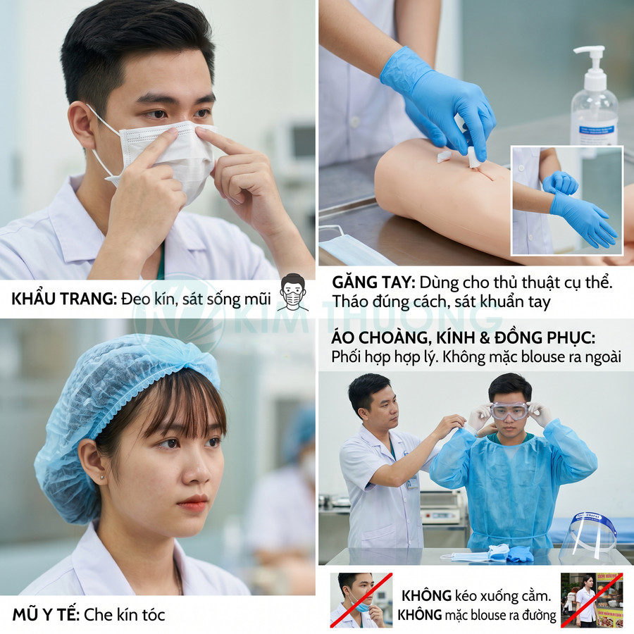 Hướng dẫn sử dụng khẩu trang, găng tay, mũ y tế và áo choàng bảo hộ đúng cách cho nhân viên y tế