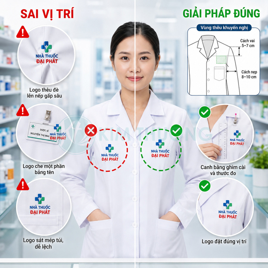 Hướng dẫn đặt logo thêu Nhà Thuốc Đại Phát đúng vị trí trên áo blouse dược sĩ