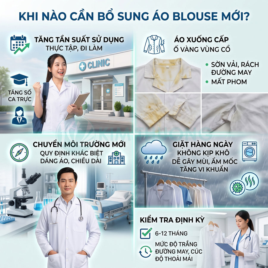 Áo blouse bác sĩ trắng trong bệnh viện, hình ảnh minh họa các lý do cần thay áo blouse mới