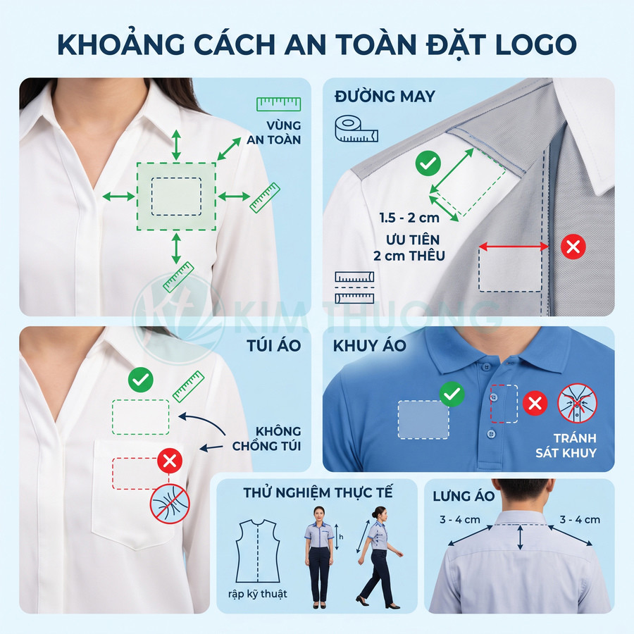 Hướng dẫn khoảng cách an toàn đặt logo trên áo sơ mi và áo thun đồng phục cho nhân viên