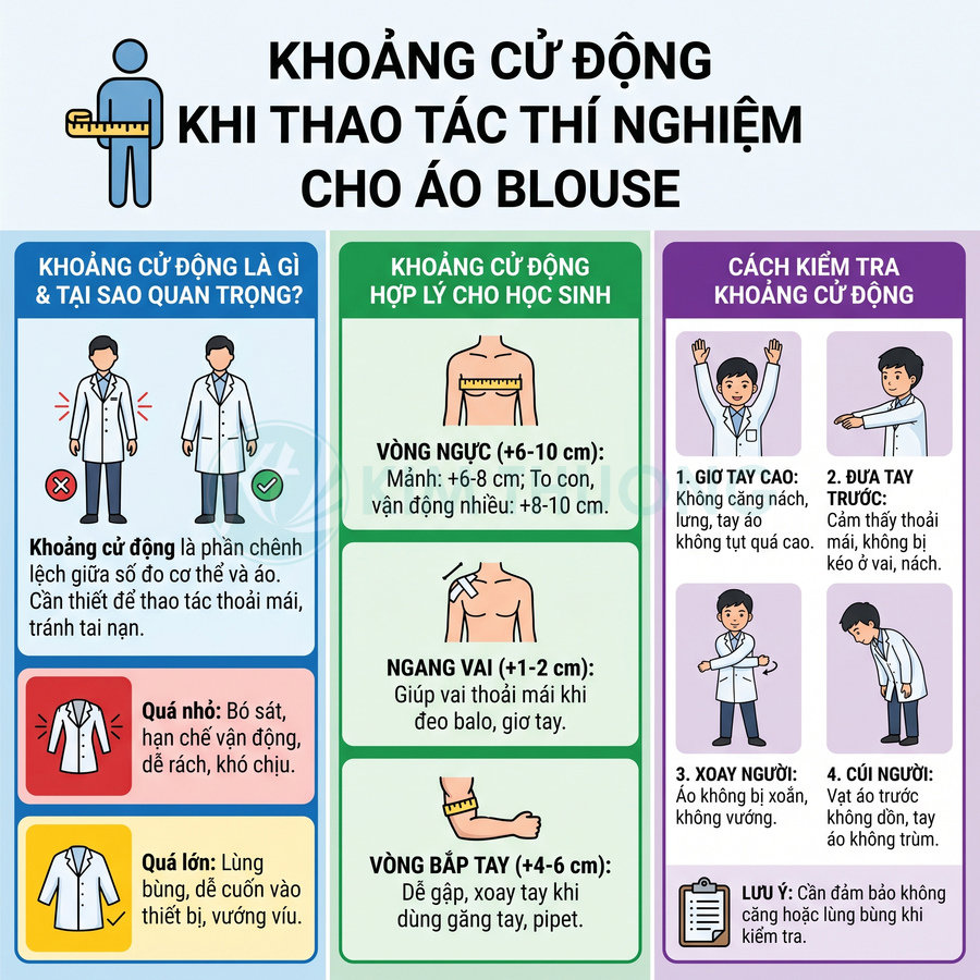 Áo blouse phòng thí nghiệm với khoảng cử động phù hợp ở ngực, vai và bắp tay-vesm