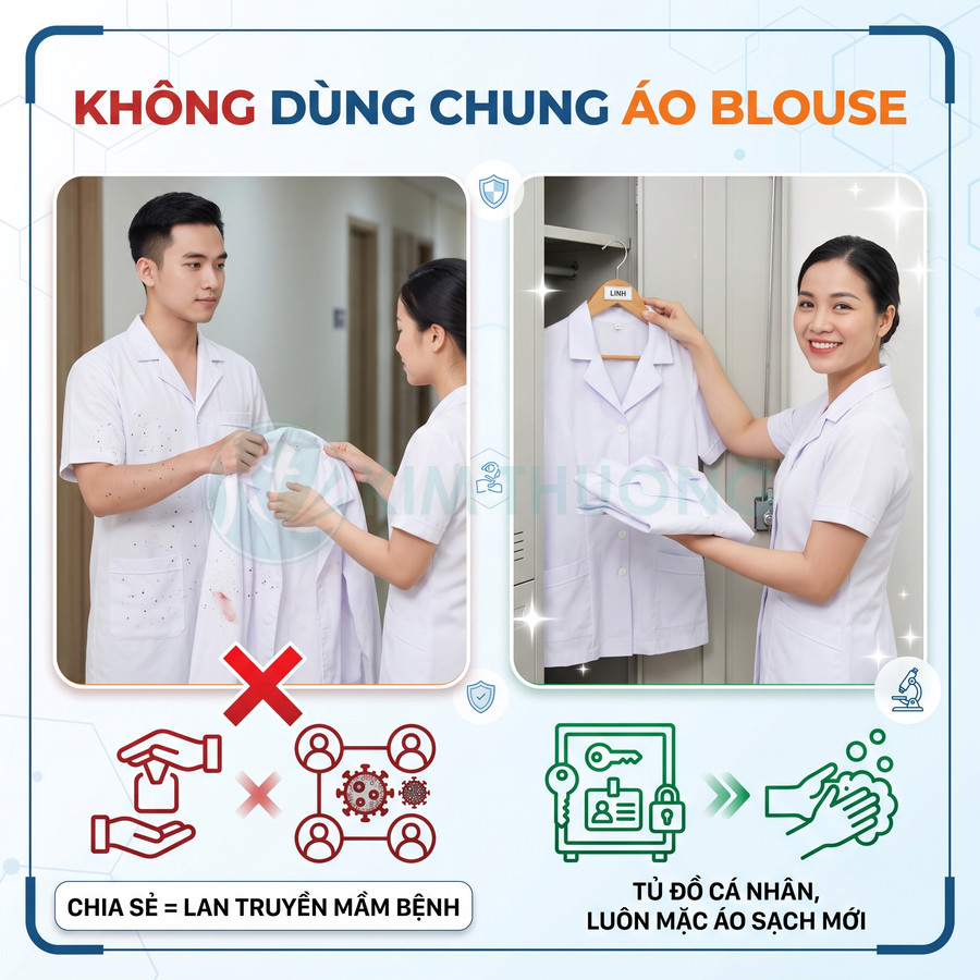 Nhân viên y tế mặc áo blouse trắng sạch lấy áo riêng từ tủ đồ cá nhân trong bệnh viện