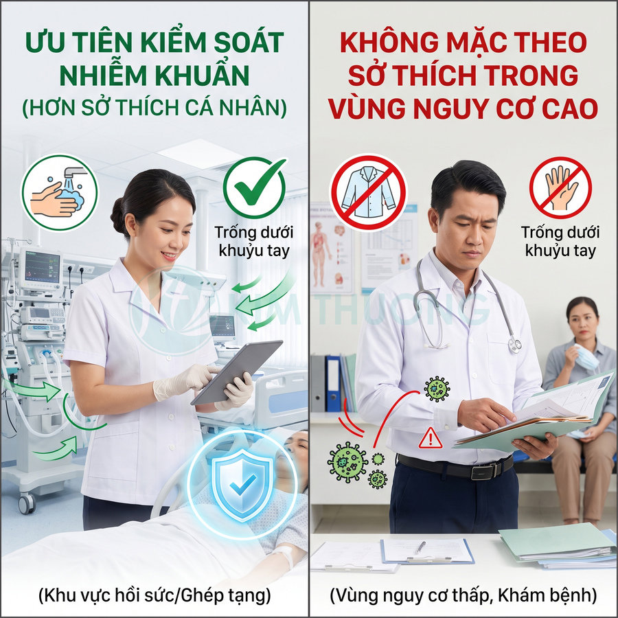 Bác sĩ và y tá mặc đồng phục y tế trắng hướng dẫn kiểm soát nhiễm khuẩn trong bệnh viện