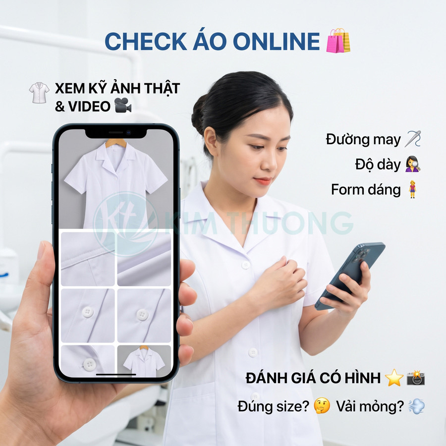 Áo đồng phục nữ màu trắng tay ngắn cổ bẻ được xem cận cảnh trên điện thoại
