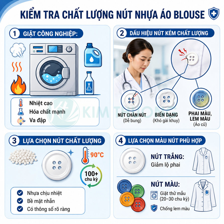 Hướng dẫn kiểm tra và lựa chọn nút nhựa áo blouse chất lượng, bền màu, chịu nhiệt cao