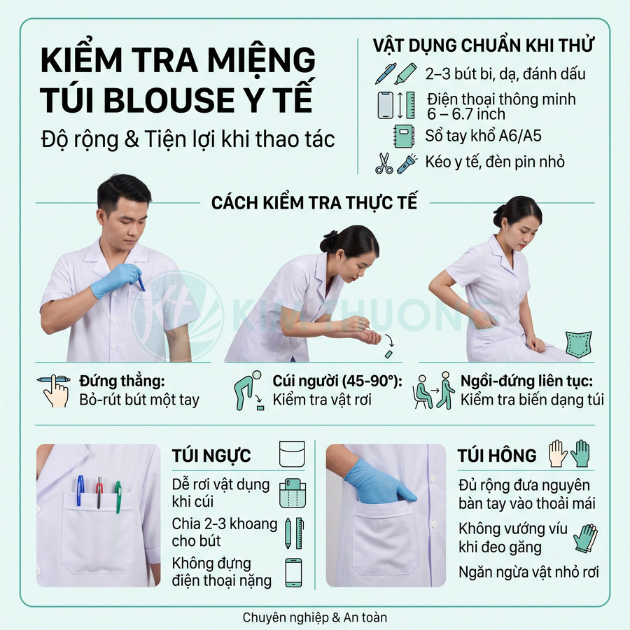 Hướng dẫn kiểm tra độ rộng và tiện lợi túi áo blouse y tế với mẫu áo trắng cho nhân viên y tế