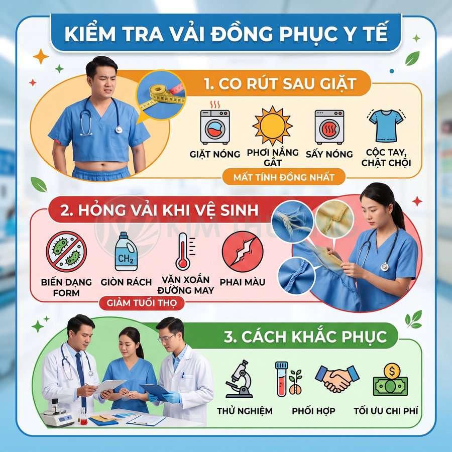 Hướng dẫn kiểm tra và khắc phục co rút hỏng vải đồng phục y tế cho bác sĩ y tá