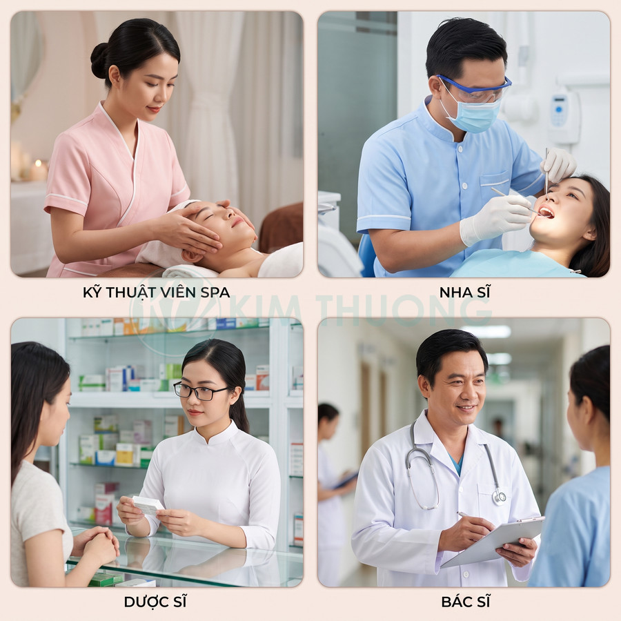Các vị trí kỹ thuật viên spa, nha sĩ, dược sĩ và bác sĩ trong lĩnh vực chăm sóc sức khỏe
