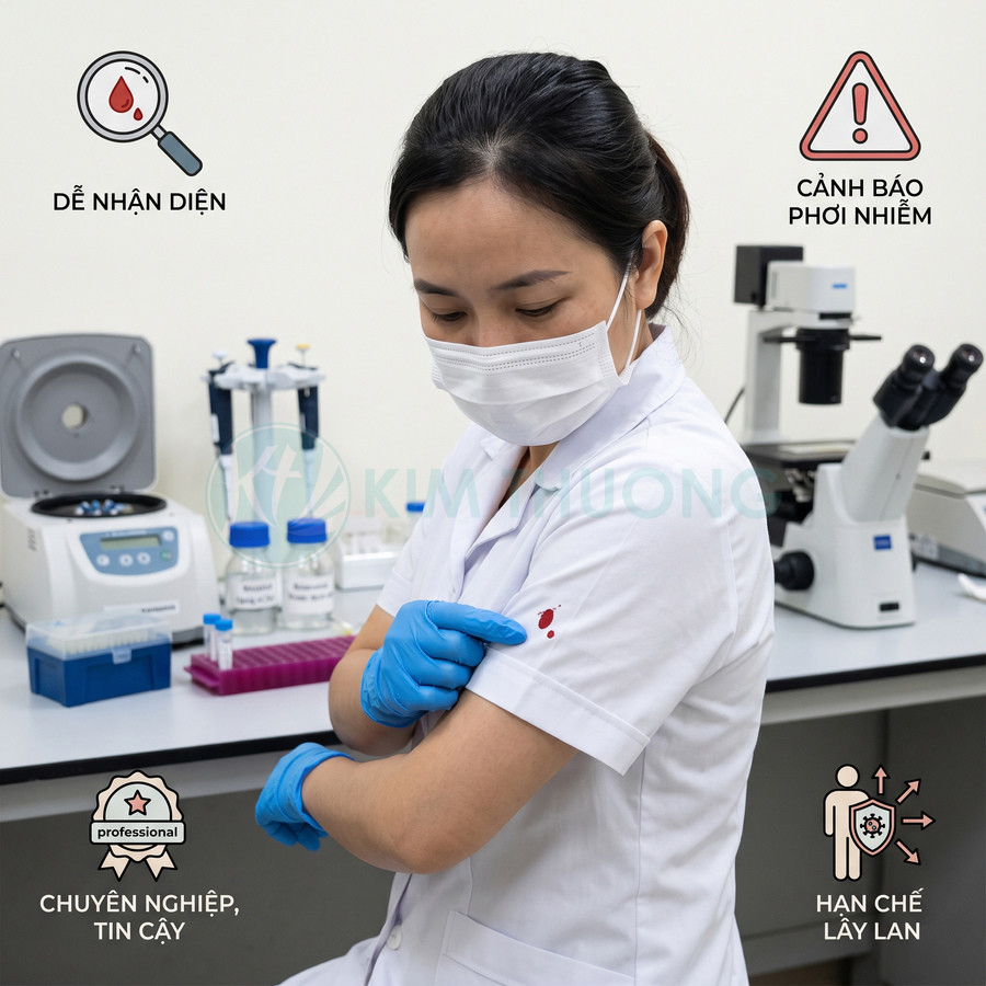 Áo blouse y tế chống thấm máu cho nhân viên phòng thí nghiệm giúp cảnh báo phơi nhiễm và hạn chế lây lan