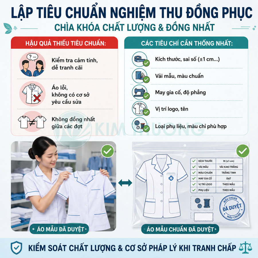 Mẫu áo đồng phục y tá màu trắng viền xanh được kiểm tra và đóng gói theo tiêu chuẩn chất lượng