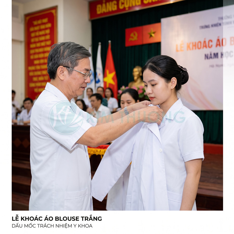 Lễ khoác áo blouse trắng cho sinh viên y khoa trong hội trường trường y
