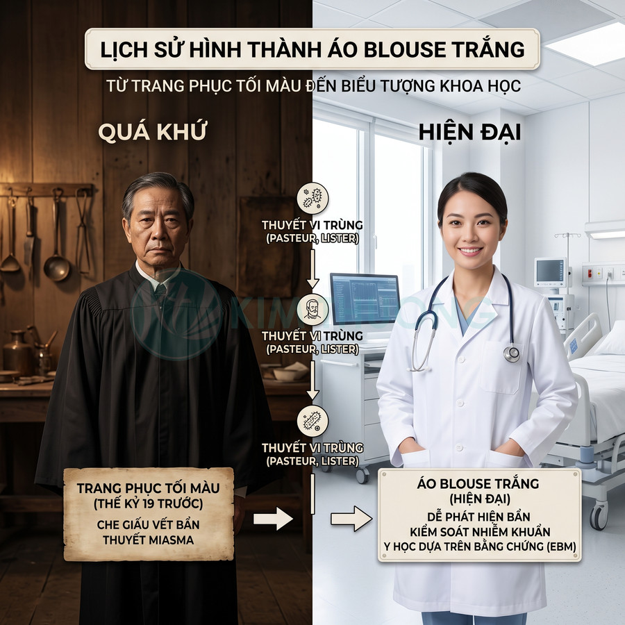 Lịch sử áo blouse trắng từ trang phục tối màu che vết bẩn đến áo blouse trắng hiện đại trong bệnh viện