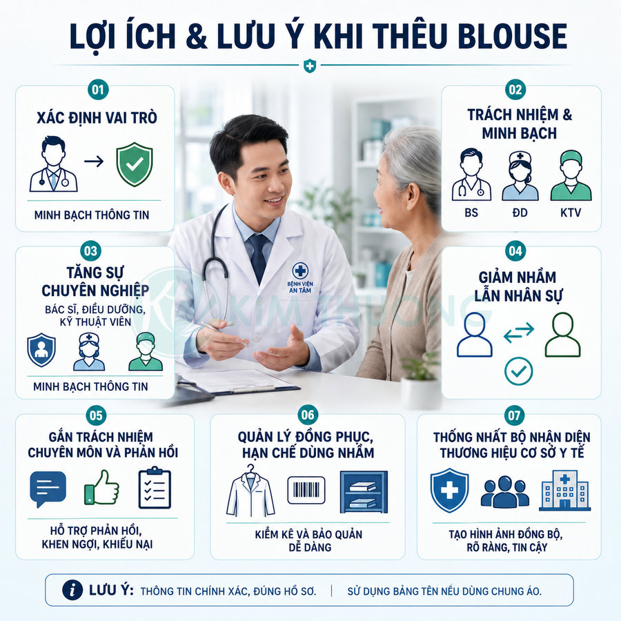 Áo blouse bác sĩ có cần thêu tên và chức danh không?