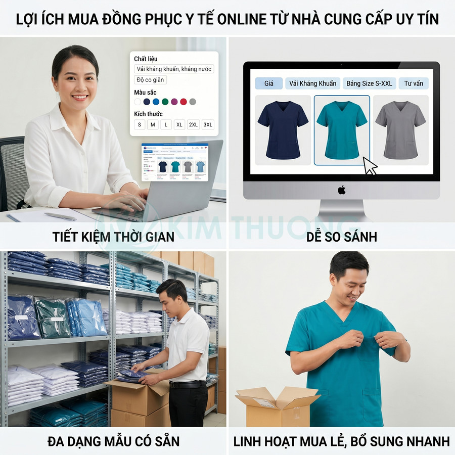Lợi ích mua đồng phục y tế online, nhiều mẫu áo quần scrub đa dạng, dễ so sánh, giao nhanh, linh hoạt mua lẻ