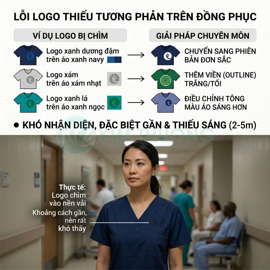 Hướng dẫn thiết kế logo trên đồng phục y tá để tăng độ tương phản và dễ nhận diện trong môi trường bệnh viện