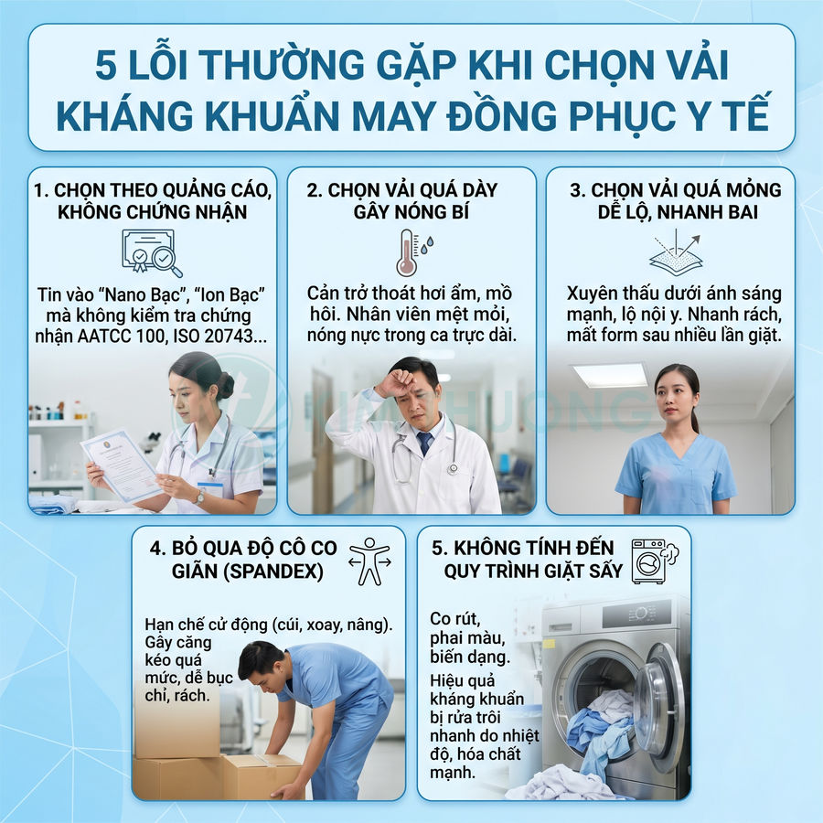 5 lỗi thường gặp khi chọn vải kháng khuẩn may đồng phục y tế cho bác sĩ và y tá