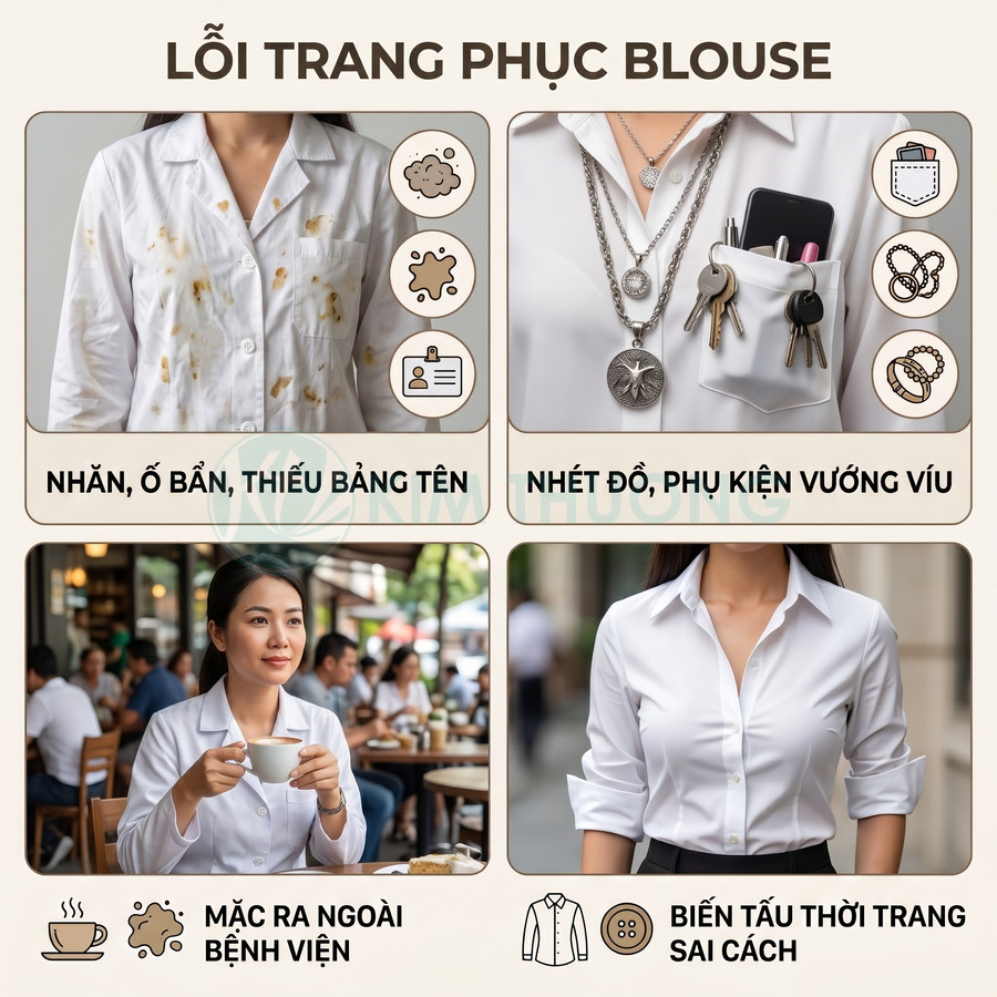 Các lỗi thường gặp khi mặc áo blouse trắng: bẩn nhăn, nhét nhiều đồ, mặc ra ngoài bệnh viện, biến tấu thời trang sai cách