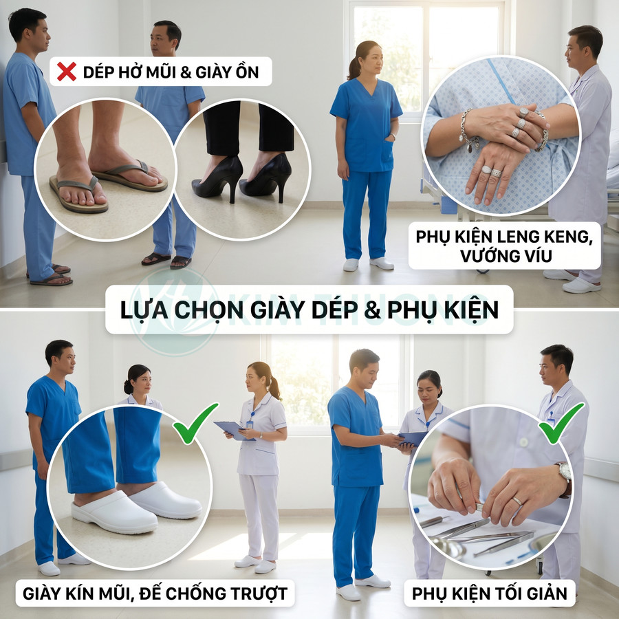 Giày y tế kín mũi đế chống trượt và phụ kiện tối giản cho nhân viên bệnh viện