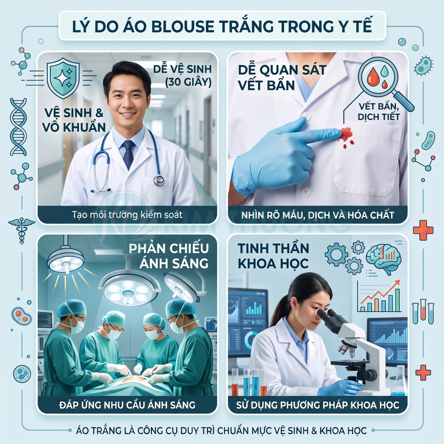 Áo blouse trắng y tế được bác sĩ và nhân viên y khoa sử dụng trong khám chữa bệnh và nghiên cứu khoa học