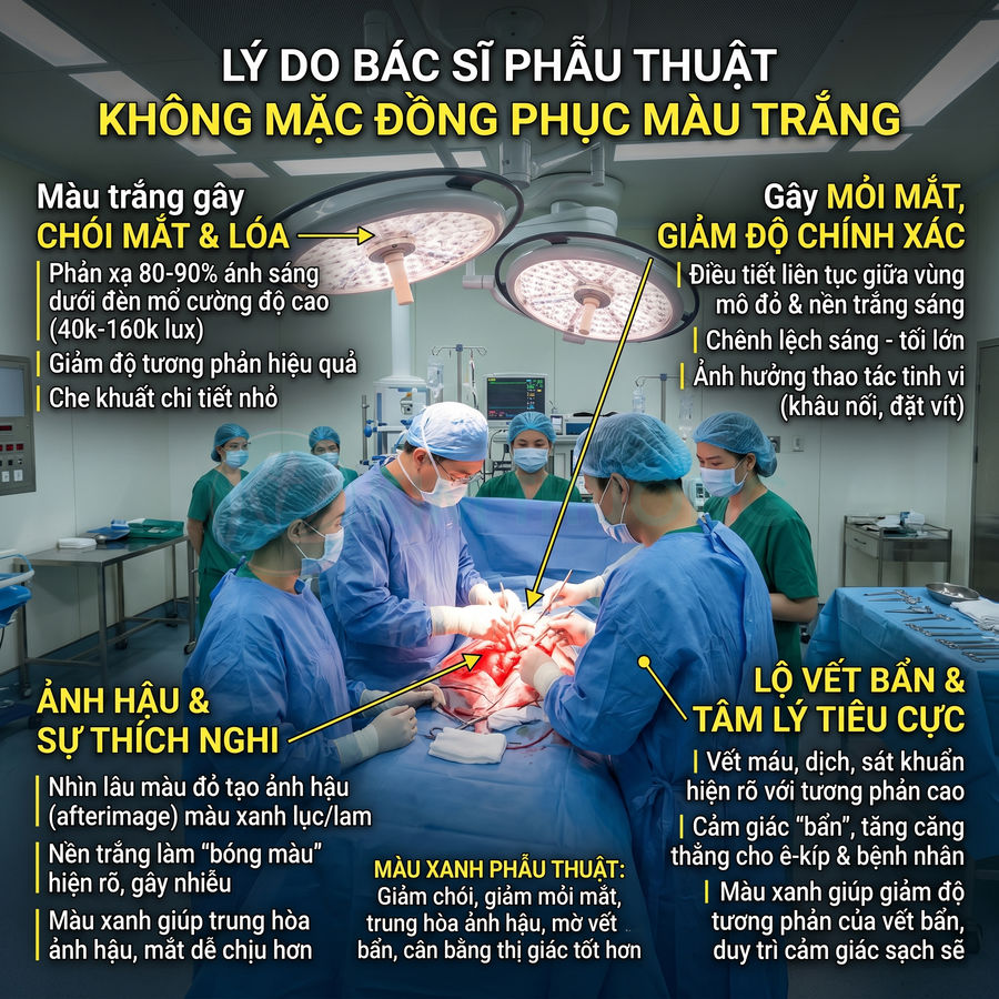 Ê kíp bác sĩ phẫu thuật mặc đồ xanh đang mổ trong phòng mổ hiện đại với ánh đèn phẫu thuật sáng