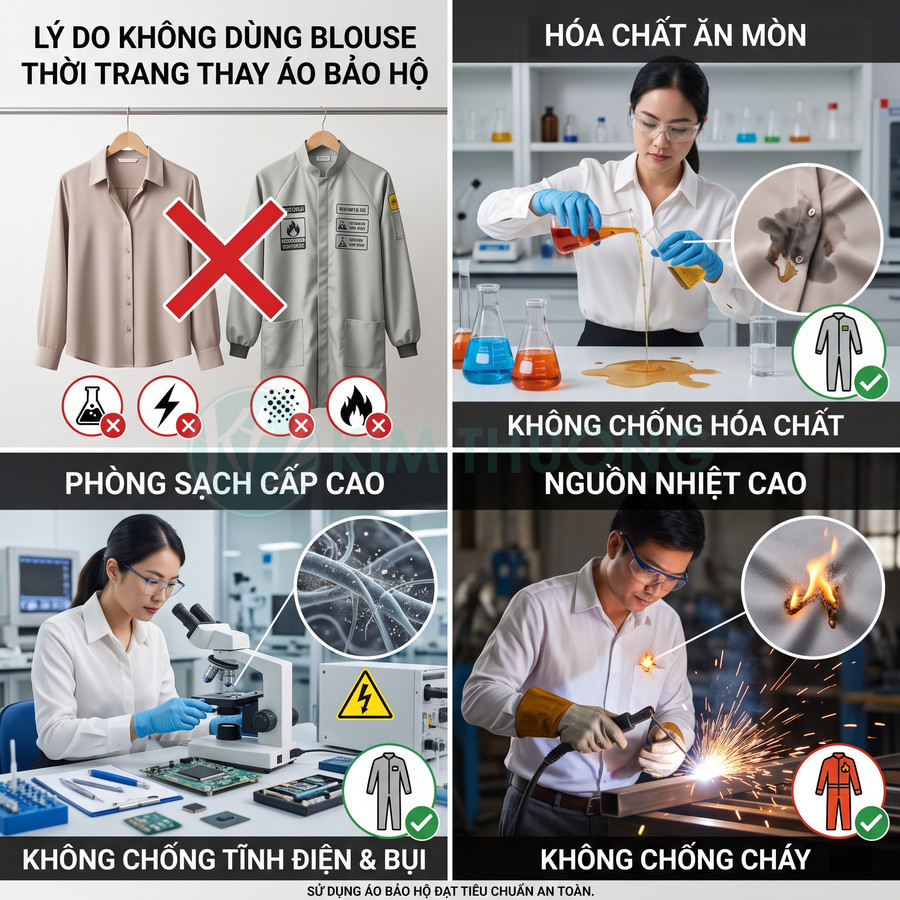 So sánh áo blouse thời trang và áo bảo hộ chuyên dụng trong phòng thí nghiệm và xưởng hàn
