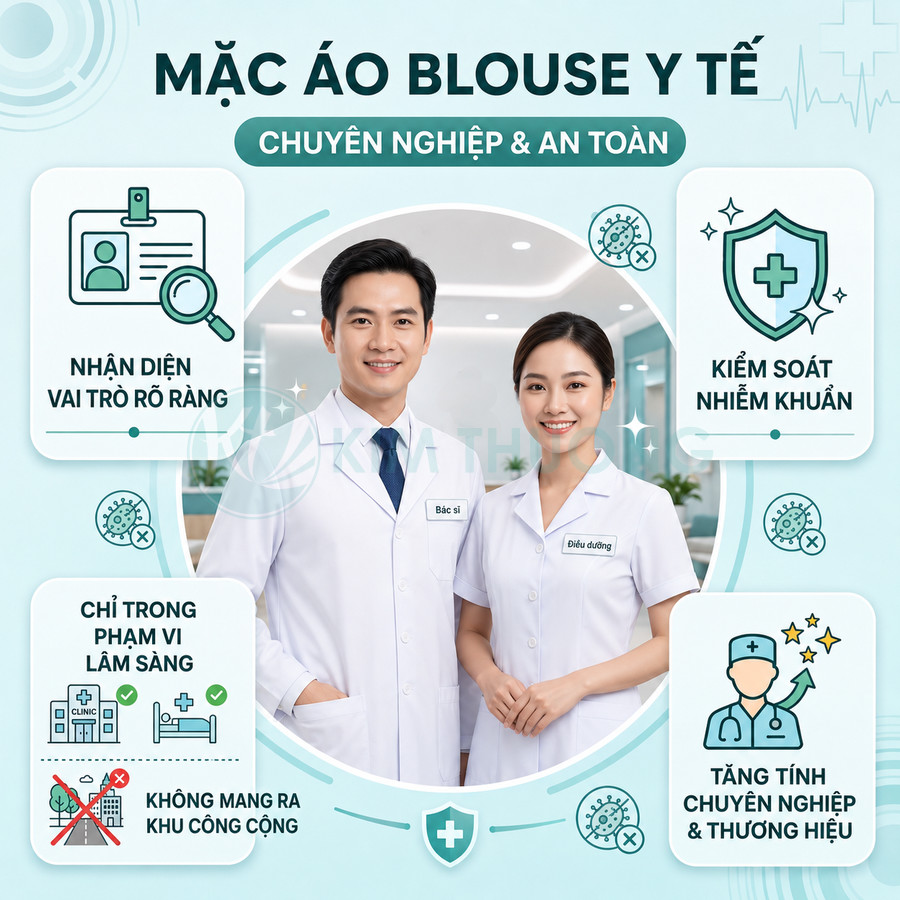 Bác sĩ và điều dưỡng mặc áo blouse y tế trắng chuyên nghiệp trong bệnh viện hiện đại