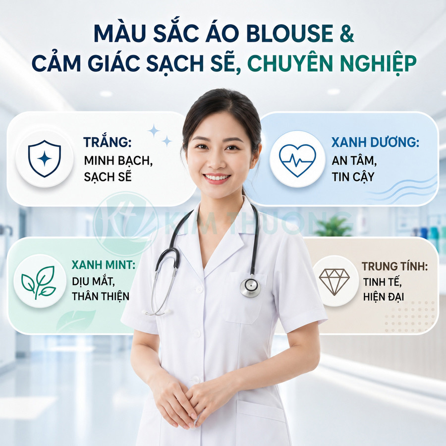 Nữ bác sĩ mặc áo blouse trắng sạch sẽ chuyên nghiệp, đeo ống nghe, đứng trong bệnh viện hiện đại