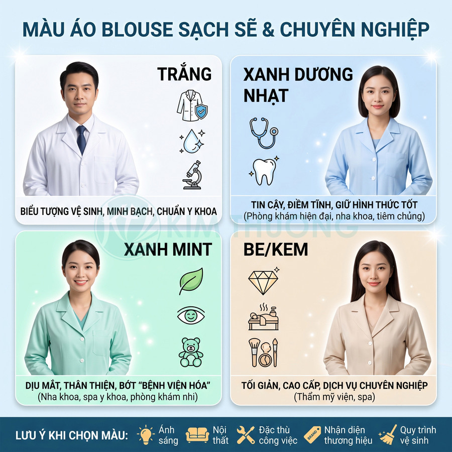 Áo blouse màu nào tạo cảm giác sạch sẽ và chuyên nghiệp?